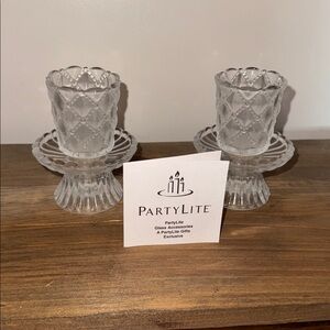NIB Vintage PartyLite Quilted Crystal Votive Holder Set with 5 Vanilla Candles